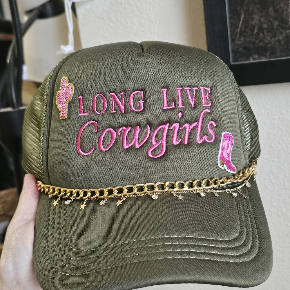 Olive Green 'Long Live Cowgirls' Hat